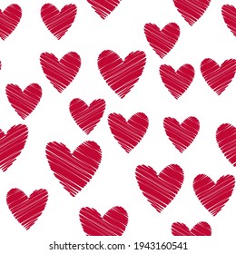 Red heart created with bold strokes background. Simple vector seamless pattern.