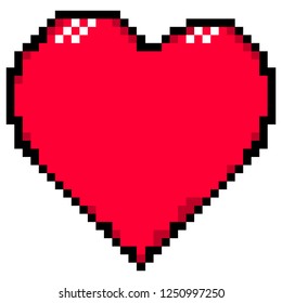 Red heart created in the style of pixel art. Design graphic element saved as a vector illustration