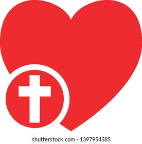 Red heart with cross icon love Jesus church christianity symbol vector illustration