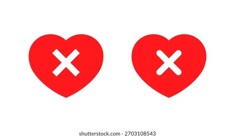 Coração vermelho com ícone de marca de cruz. Símbolo de saúde ruim. Estilo de vida não saudável e problema médico sinal de doença