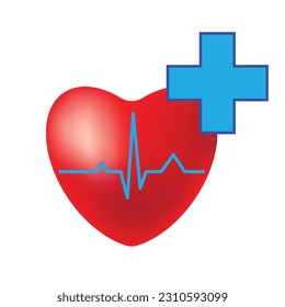 Corazón rojo con cruz, circuito de oscilación por impulsos. Cardiología.