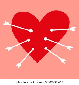 Red heart crossed by cupid's arrows