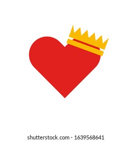 red heart with crown love romantic icon, simple vector illustration, web design