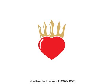 Red heart with a crown on it for logo design