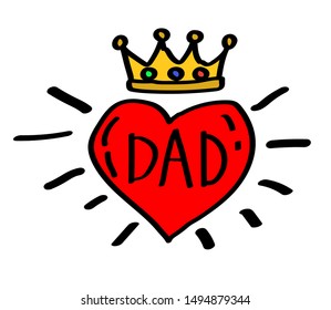 Red heart and crown on a white background. Vector illustration.