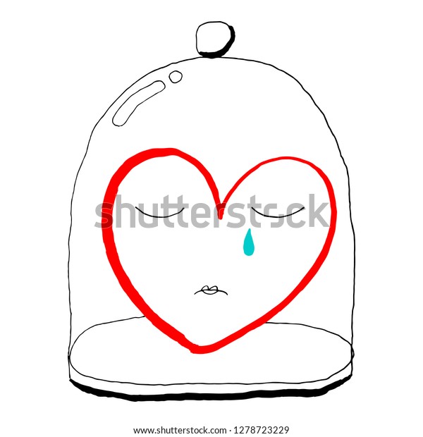 Red Heart Crying Under Glass Bell Stock Vector Royalty Free