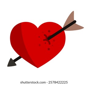 Red heart with cupid's arrow through it. Passion, love, romantic relatioship, valentine flat icon. Editable vector illustration.