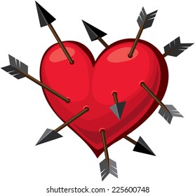 Red heart and Cupid's arrows. Eps8. CMYK. Global colors. Gradients free.