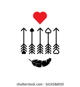 Red heart, Cupid's feather and a set of arrows.