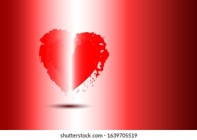 Red heart, cut by light ,on a red background ,The heart is breaking.