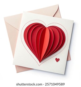 Red heart cut out of paper . Valentine card for Valentine s Day. Vector illustration on white background.