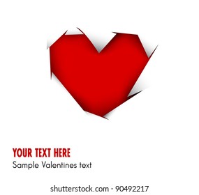 Red Heart cut out of white paper - vector valentines card
