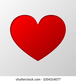 Red heart from cut paper with shadow. Vector illustration. Abstract heart cut from paper