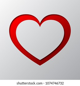 Red heart from cut paper with shadow. Vector illustration. Abstract heart cut from paper