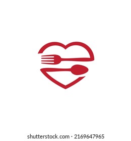 red heart and cutlery  icon or symbol for a restaurant. logo for cafes, bars, canteens and other places to eat