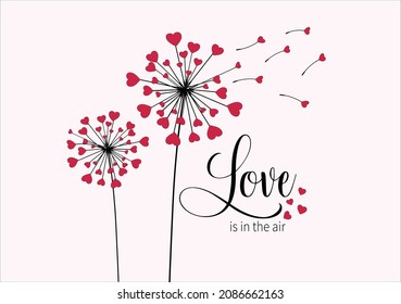 red heart dandelion vector art design 