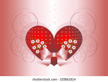 Red heart decorated with flowers and spirals