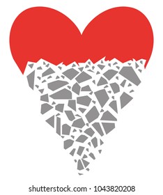 The red heart is destroyed by gray shards. Conceptual background with a contrite heart. Flat style. Vector illustration.