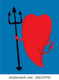Red heart in devil form,holding a harpoon.