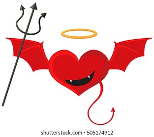 Red heart with devil wings illustration