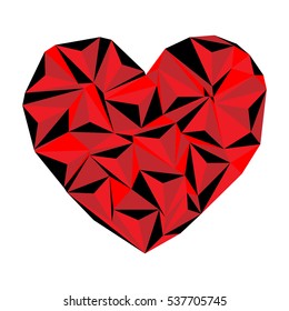 Red heart with different colour drawn in triangulation style.Vector eps 10