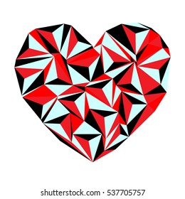 Red heart with different colour drawn in triangulation style.Vector eps 10