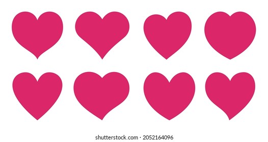 Red heart, different shape icon set. Love, valentine day, cardio health, wedding, 14 february, romantic symbol. Pink silhouette, logo design element, isolated on white. Web button, holiday sign
