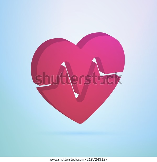 Red heart divided by\
cardiogram line. Isometric vector echocardiogram with heart icon\
concept for pharmacy, cardiology healthcare clinic website or\
medical articles