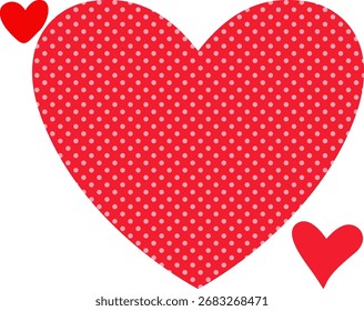 Red heart doodle element design with pink dots isolated on white background. Vector illustration