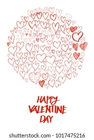 Red Heart doodle illustration circle valentine day frame line sketch style