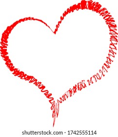Red heart - doodle style outline for romantic valentines day greeting card. Vector graphic for web design, beautiful icon for cover.