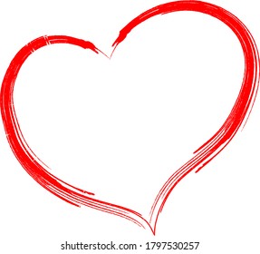 Red heart - doodle style outline for romantic valentines day greeting card. Vector graphic for web design, beautiful icon for cover.