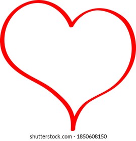 Red heart - doodle style outline for romantic valentines day greeting card. Vector graphic for web design, beautiful icon for cover.
