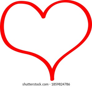Red heart - doodle style outline for romantic valentines day greeting card. Vector graphic for web design, beautiful icon for cover.