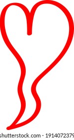 Red heart - doodle style outline for romantic valentines day greeting card. Vector graphic for web design, beautiful icon for cover.