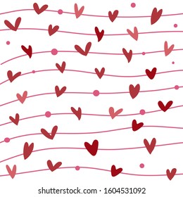 Red heart and dot on wave line background, isolated on white background, vector illustration