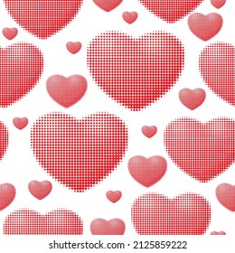 Red heart in dotted halftone pop art style for background and fabric and wallpaper and texture and pattern and print