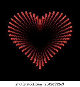 Red heart dotted vector clipart - love romantic exploding heart shape halftone dots burst illustration