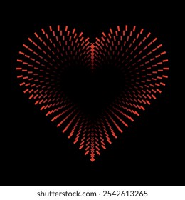 Red heart dotted vector clipart - love romantic exploding heart shape halftone dots burst illustration