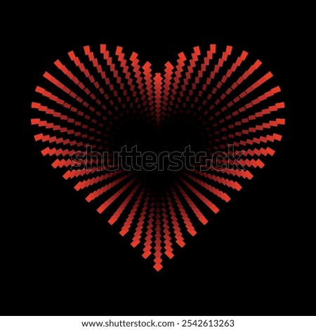 Red heart dotted vector clipart - love romantic exploding heart shape halftone dots burst illustration