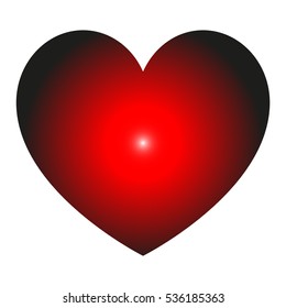 Red heart with double gradient black outside and white inside. Vector eps 10