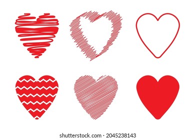 Rotes Herz zeichnen. Liebessymbol. Auf weißem Hintergrund. Valentinstag. Herzzeichnen. Vektorgrafik. Stockbild.