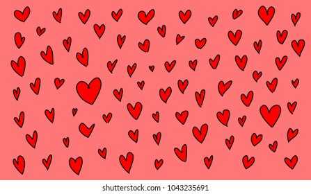 Red heart drawings on reddish background, Vector