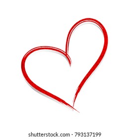 The red heart is drawn by hand. Valentine`s hearts. Vector design element.