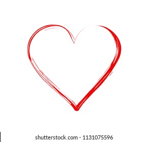 
Red heart drawn in chalk on a white background. Happiness, romance, love. 