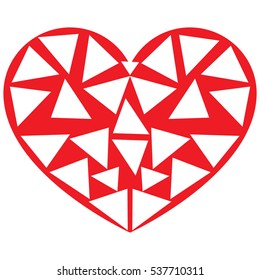 Red heart drawn in triangulation style without background.Vector eps 10