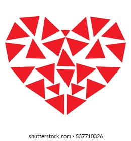 Red heart drawn in triangulation style without background.Vector eps 10