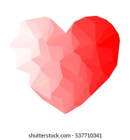Red heart drawn in triangulation style type stone.Vector eps 10