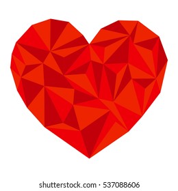 Red heart drawn in triangulation style.Vector eps 10