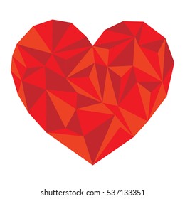 Red heart drawn in triangulation style.Vector eps 10
